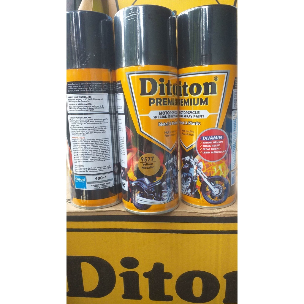 pilok Diton Premium Yellow metallic 9577 400cc pilok kuning metallic kuning cerah cat semprot diton premium cat semprot diton premium