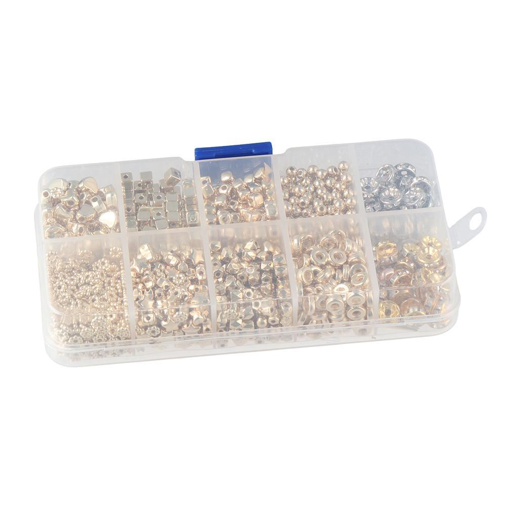 Lily 1240 Pcs Spacer Beads Set Kalung DIY Flat Disc Beads Membuat Perhiasan Manik-Manik Bunga Manik-Manik Hati Manik-Manik Bola Bulat Beads