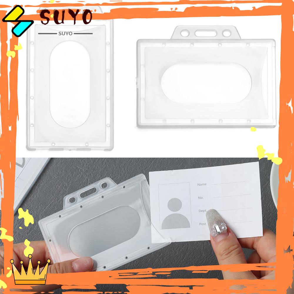 Suyo 5pcs Holder Kartu Kerja Plastik Keras Bening ID Bisnis Case Kantor Sekolah Multi Guna Badge Card Sleeve