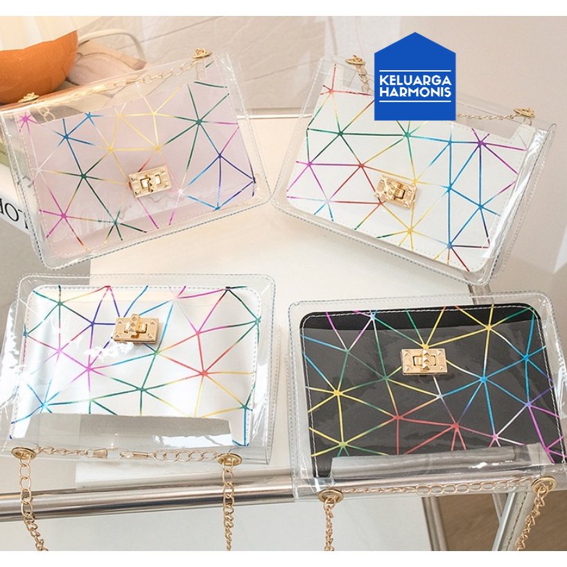 KH Tas Korea Selempang Jelly Warna Laser Segitiga Rantai Diagonal Tas Bahu Handbag Fashion Terbaru A10