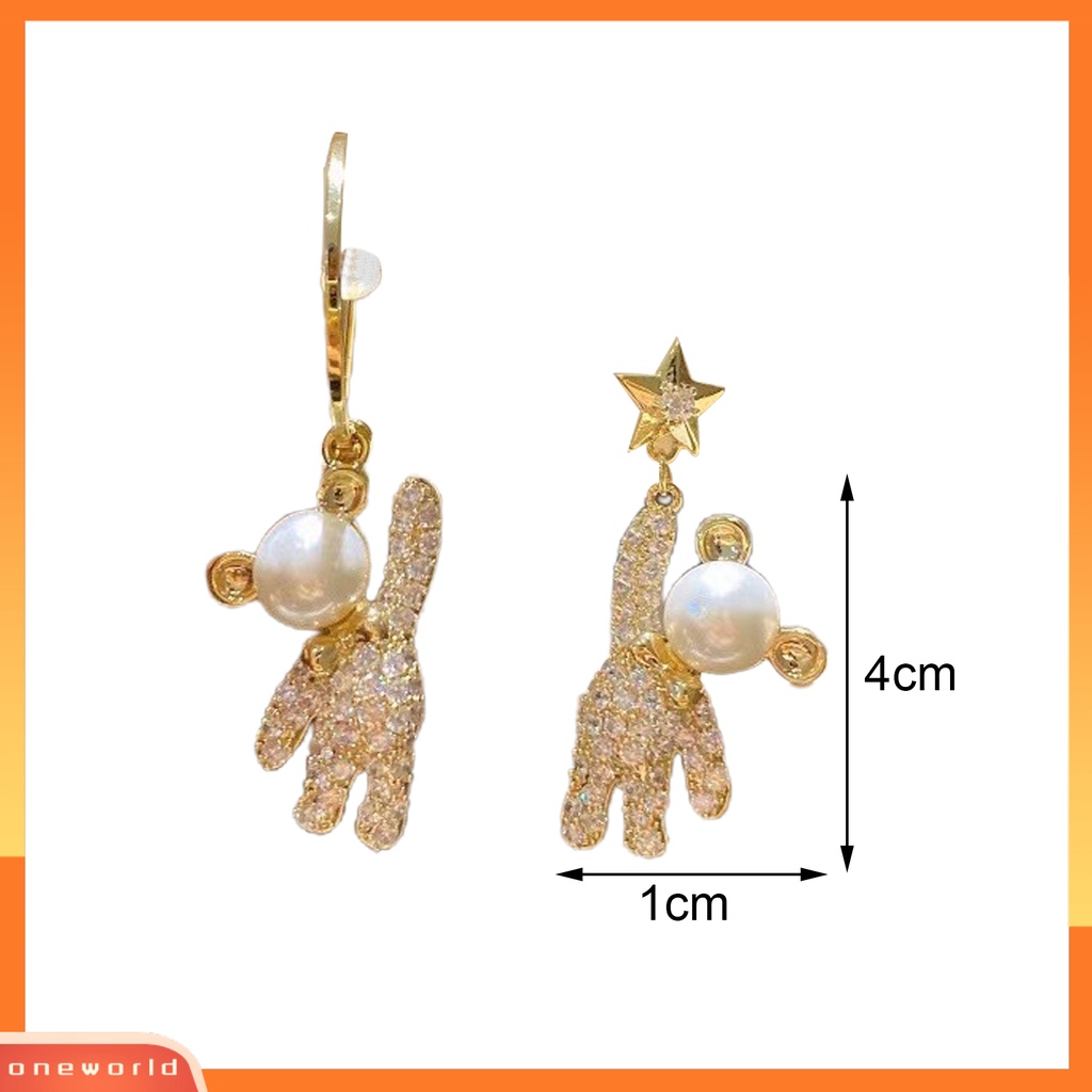 [WOD] 1pasang Drop Earrings Trendy Bentuk Beruang Alloy Wanita Chic Shiny Menjuntai Earrings Untuk Pesta