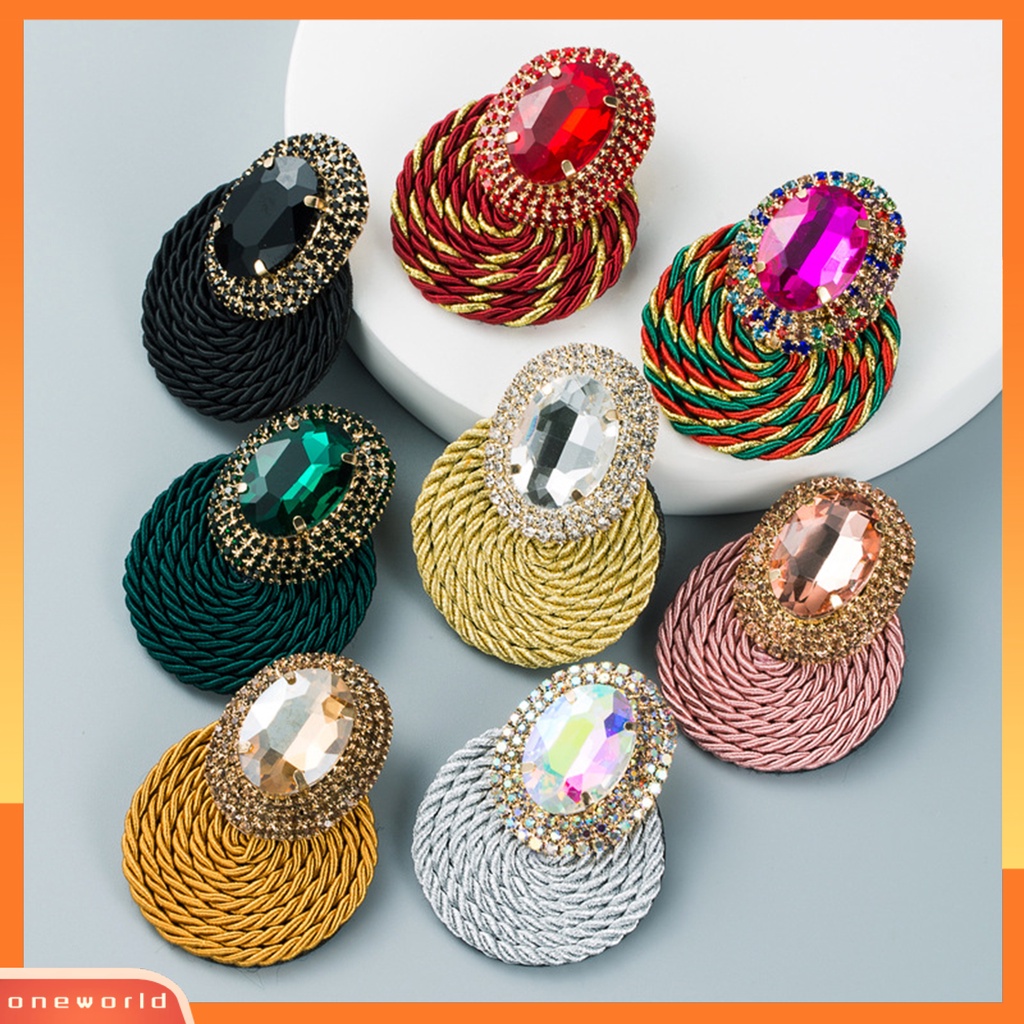 [WOD] 1pasang Anting Menjuntai Warna-Warni Berlian Imitasi Perhiasan Rajut Tangan Shiny Geometric Round Stud Earrings Untuk Pacaran