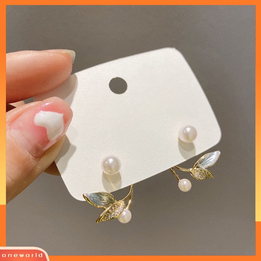 [WOD] 1pasang Anting Stud Temperamen Elegan Hias Kilau Terang All-match Perhiasan Hadiah Aksesori Wanita Daun Kecil Mutiara Imitasi Telinga Studs Untuk Pacaran