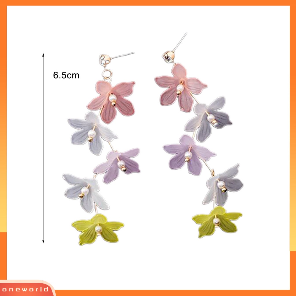 [WOD] 1pasang Mutiara Imitasi Dekorasi Stud Earrings Berlian Imitasi Pengerjaan Halus Akrilik Bunga Rumbai Kait Anting Perhiasan Hadiah