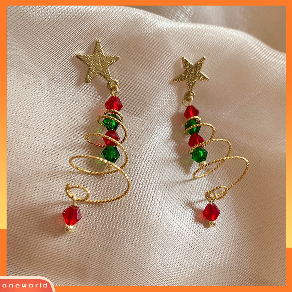 [WOD] 1pasang Anting Pohon Natal Bintang Berujung Lima Plating Warna Kontras Perhiasan Tekstur Halus Menjuntai Anting-Anting Gadis Hadiah Natal