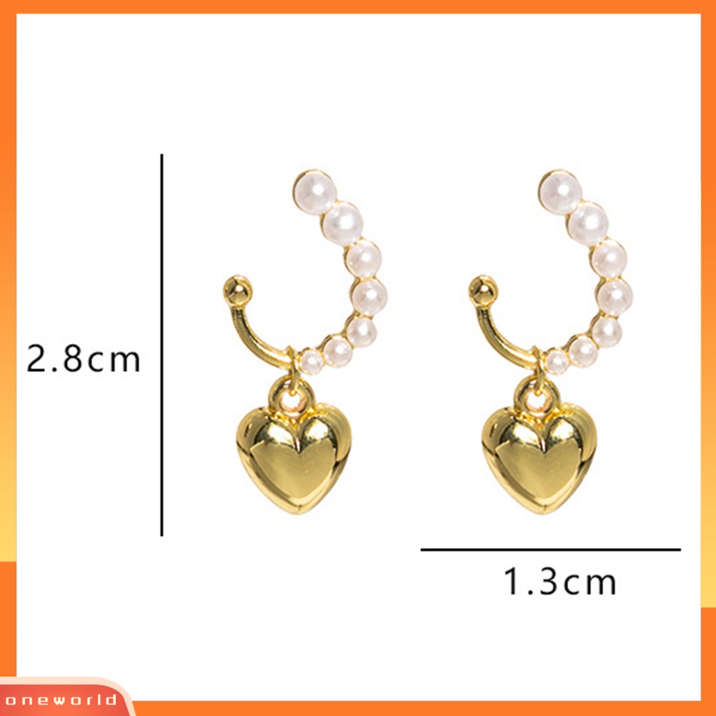 [WOD] 1pasang Drop Earrings Temperamen Elegan Mutiara Imitasi Kilau Terang Geometris Hias Hadiah Wanita Romantis Hati Liontin Stud Earrings Perhiasan Untuk Pakaian Sehari-Hari