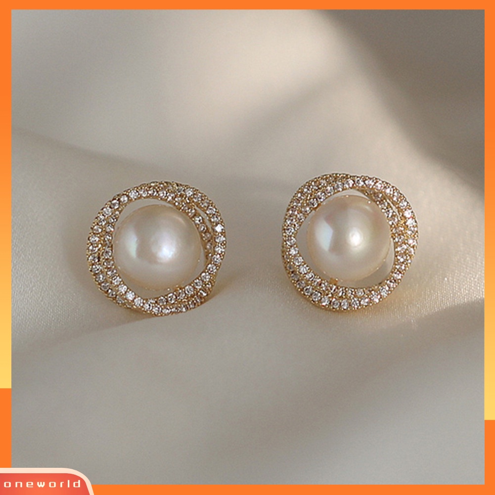 [WOD] Anting Tusuk Telinga Lapis Silver Mutiara Imitasi Bulat Untuk Wanita Hadiah Perhiasan Perjamuan