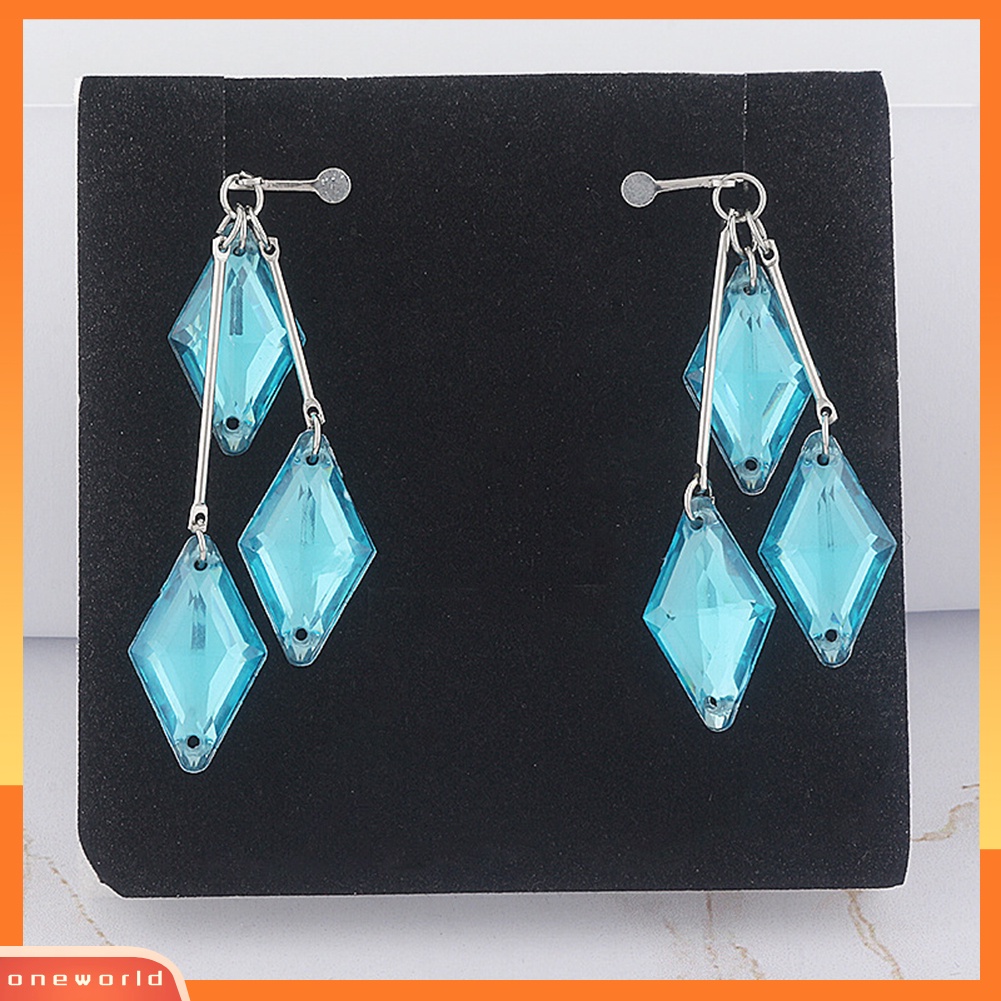 [WOD] Wanita Fashion Akrilik Biru Geometris Bentuk Telinga Klip Studs Anting Panjang Hadiah