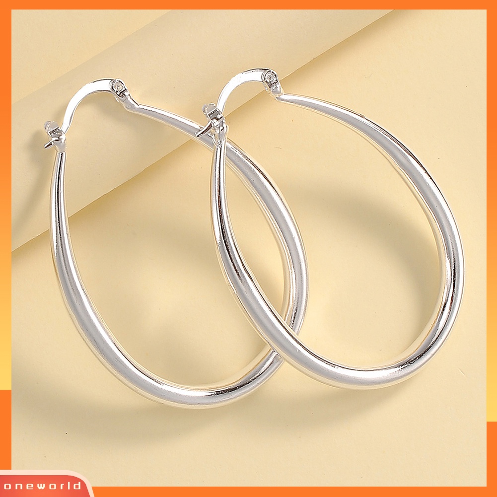 [WOD] 1pasang Anting Wanita Sederhana Dress Up Paduan Kantor Lady Oval Tipe Hoop Alloy Earrings Pakaian Sehari-Hari