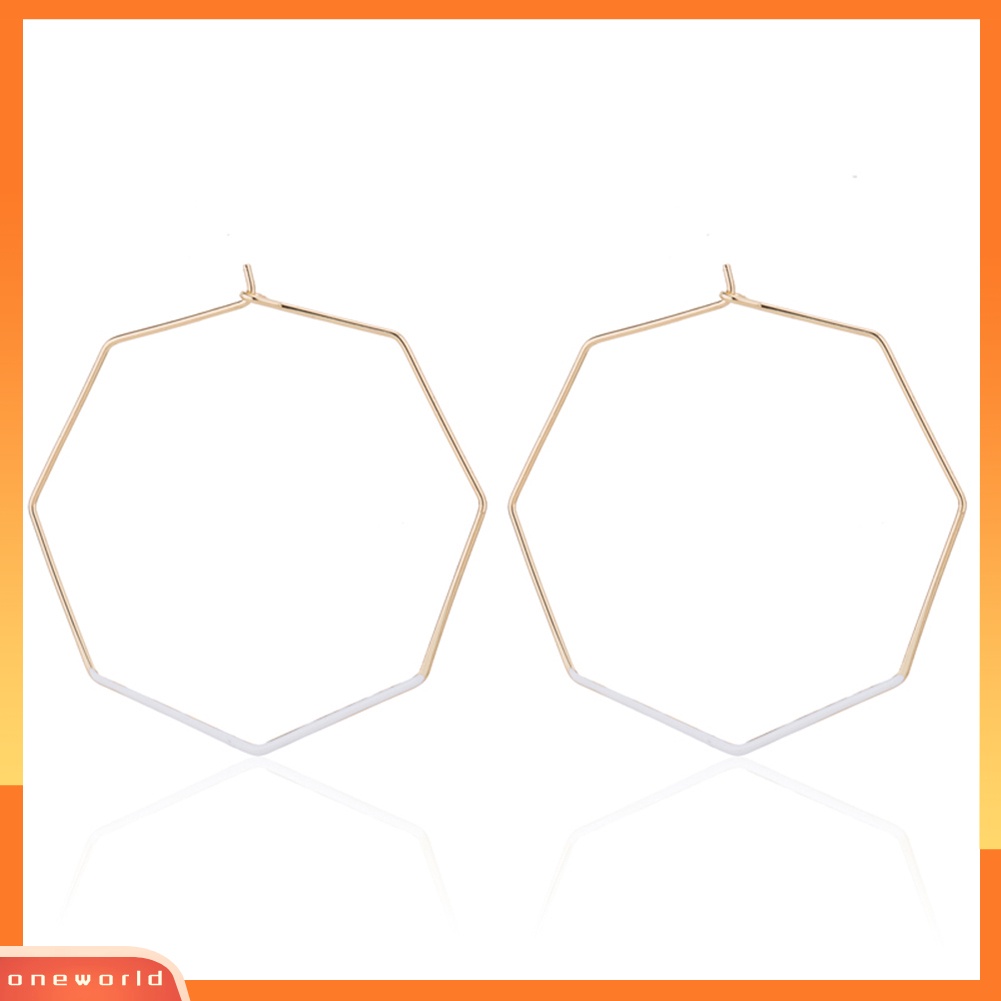 [WOD] Fashion Wanita Berongga Oktagonal Enamel Menjuntai Hoop Earrings Statement Jewelry