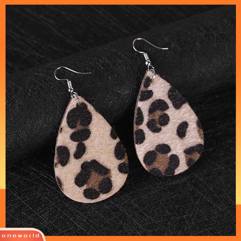 [WOD] Wanita Berongga Leopard Dot Print Kulit Imitasi Teardrop Kait Anting Perhiasan Hadiah