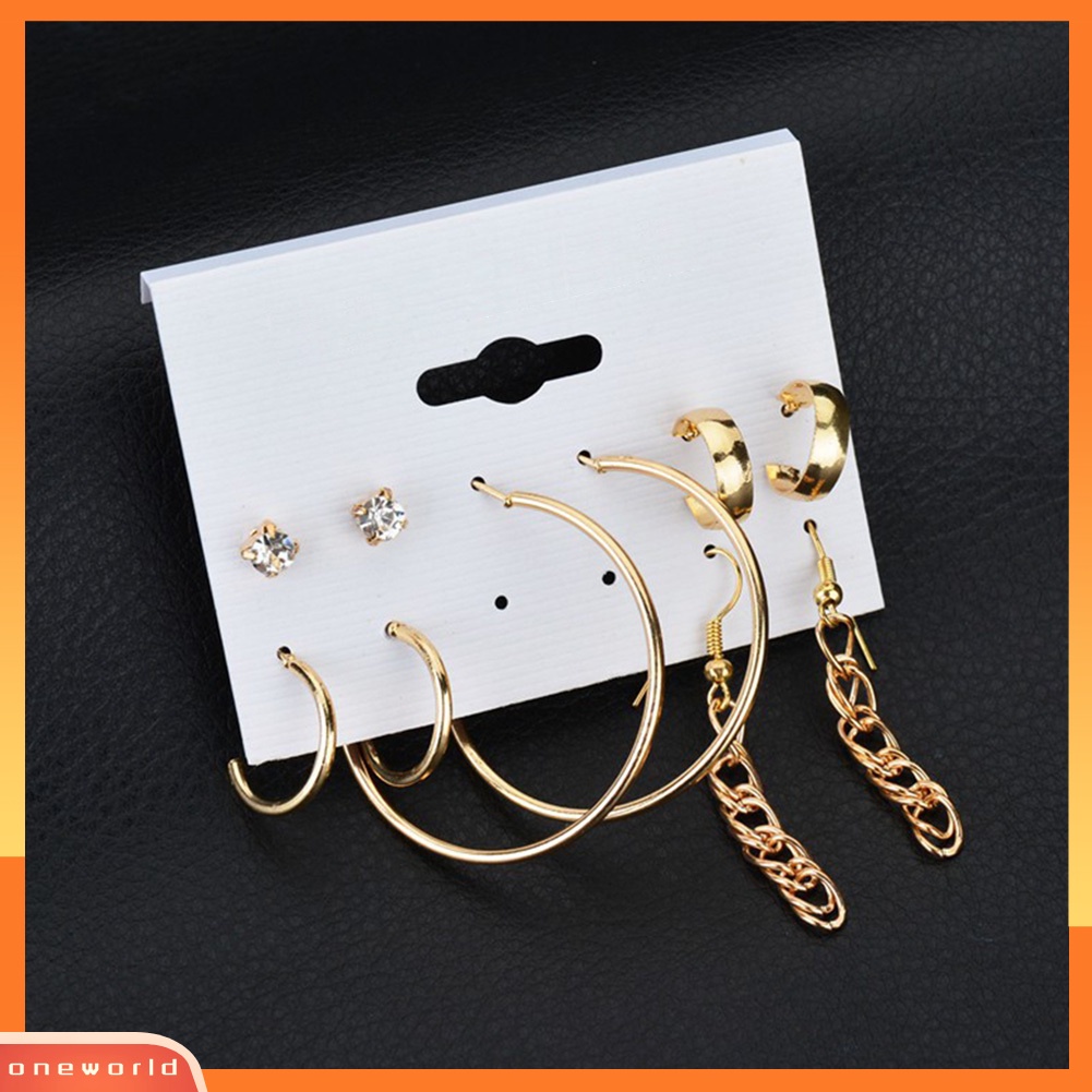 [WOD] Fashion Stud Hook Hoop Earrings Berlian Imitasi Mengkilap Wanita Set Perhiasan Hadiah