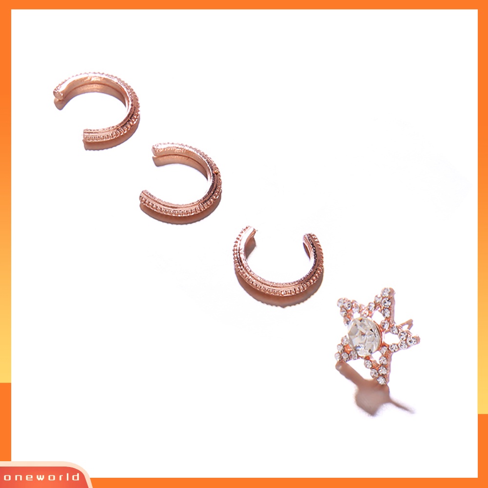 [WOD] 4 Pcs Bintang Setengah Lingkaran Setengah Lingkaran Telinga Stud Cuff Klip Anting Wanita Pesta Perhiasan