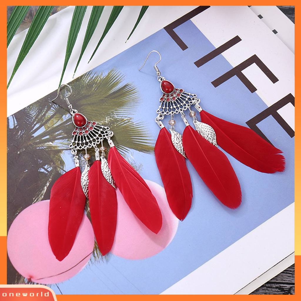 [WOD] 1pasang Anting Lady Bulu Sintetis Bohemia Kreatif Jumbai Menjuntai Anting Prom Jewelry