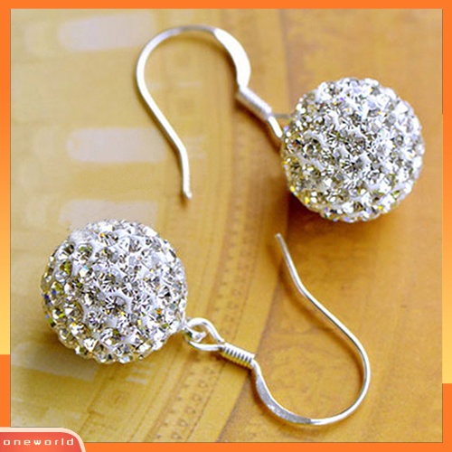 [WOD] Wanita Bening Fashion Perak Berlapis Keramik Lembut Kristal Kait Menjuntai Anting