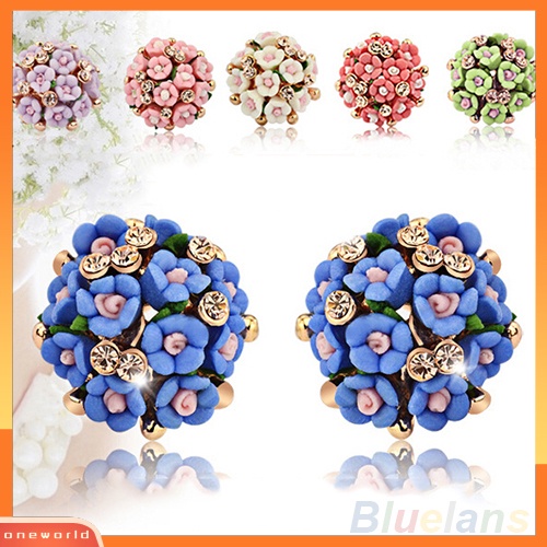 [WOD] Wanita Gadis Pengantin Pernikahan Perhiasan Bunga Mempesona Berlian Imitasi Klip Stud Earrings