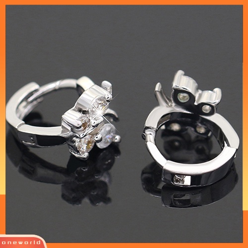 [WOD] Lady Butterfly Zircon925 Sterling Silver Disepuh Ear Stud Hoop Earrings Perhiasan