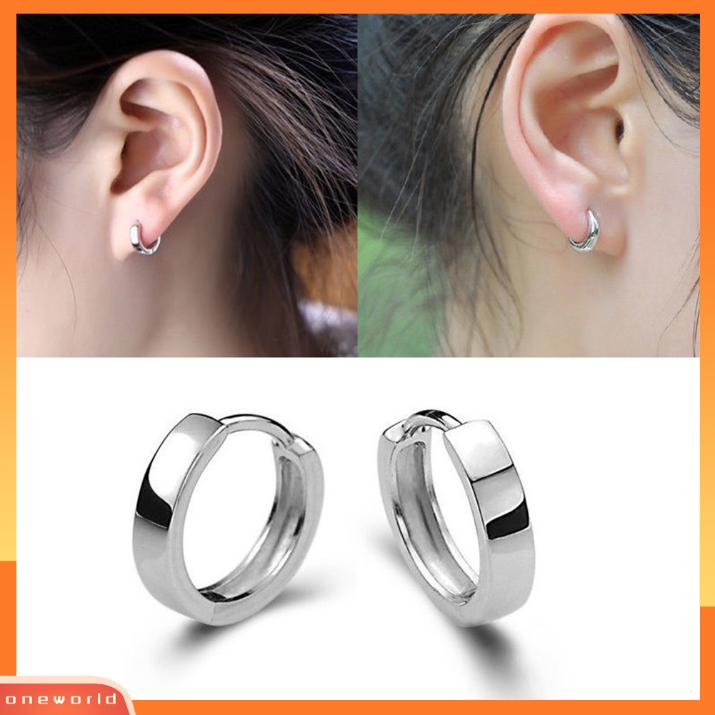 [WOD] Fashion Pria Wanita Perak Berlapis Halus Bulat Hoop Huggie Earrings Perhiasan Hadiah