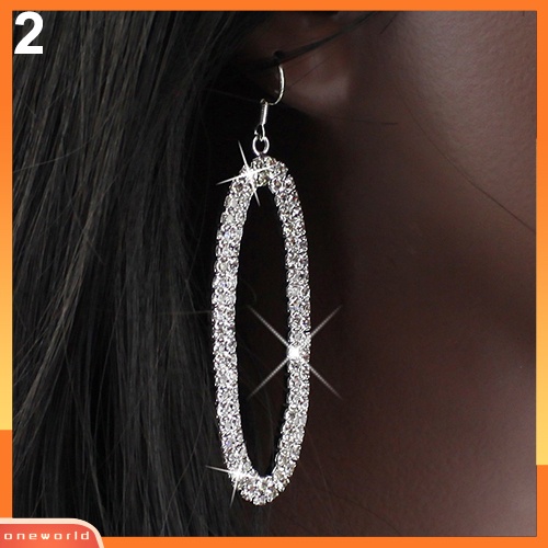 [WOD] Wanita Chic Bling Oval Berbentuk Menjuntai Deluxe Berlian Imitasi Oversized Hoop Earrings