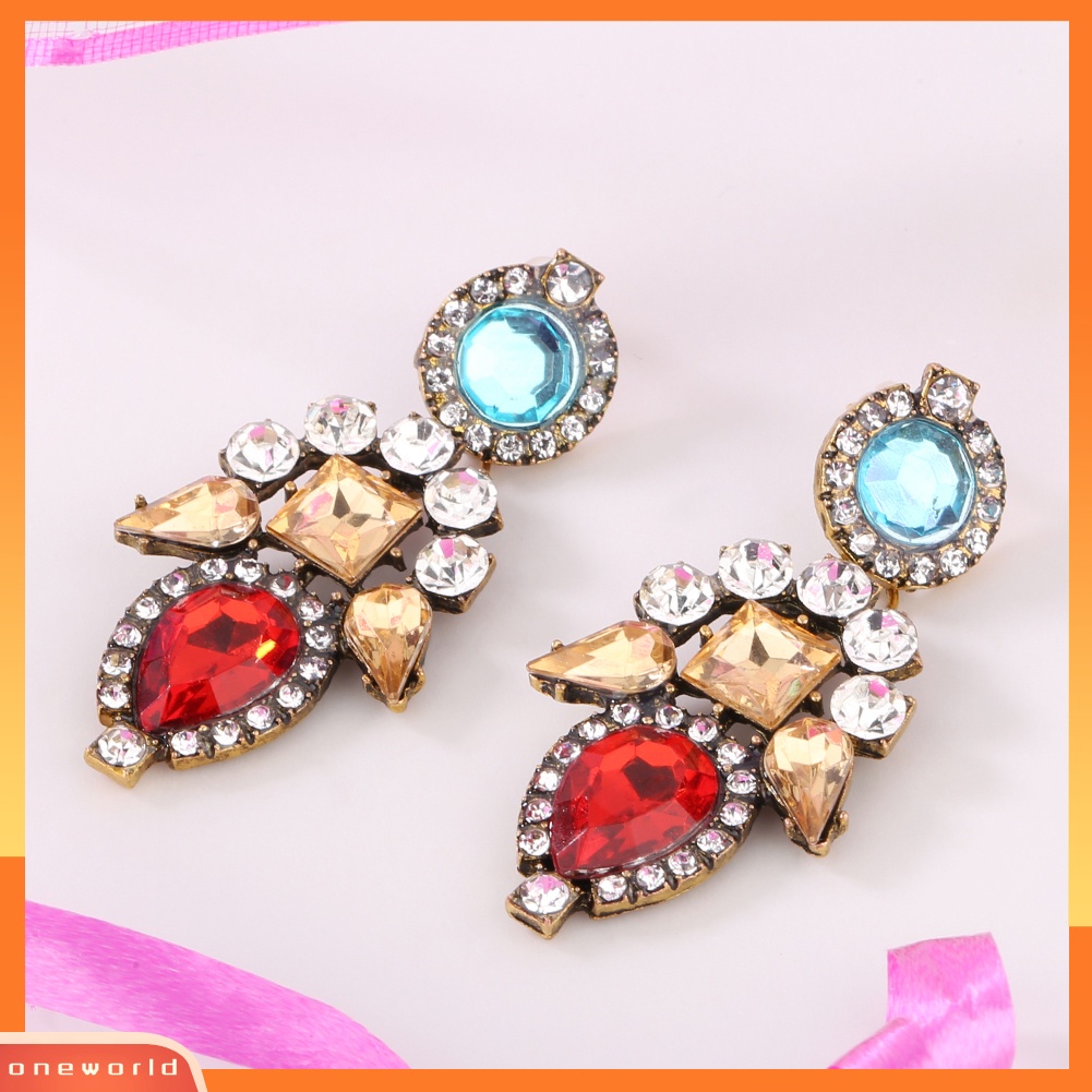 [WOD] Wanita Fashion Indah Pesona Berlian Imitasi Mengkilap Bunga Menjuntai Ear Stud Earrings