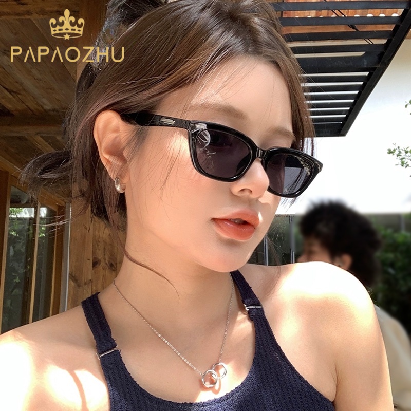 Papaozhu Kepribadian UV400 Perlindungan Hitam Cat Eye Frame Sunglasses Untuk Wanita Pria Gaya Mengemudi Nuansa Temperamen OOTD Kacamata Matahari