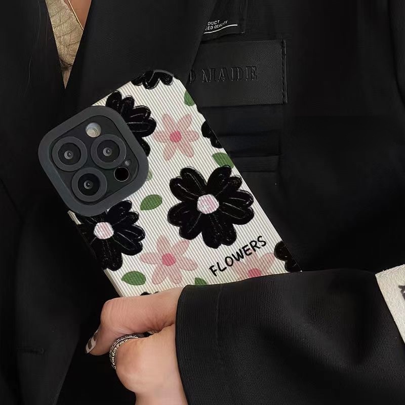 All New Pretty Black Pink Flower Soft Case IPhone 7 Plus 8 Plus X XS XR XS Max 11 13 12 14 PRO Max 14 Plus SE Phone Case Girl Girl Women' Fashion Sunflower