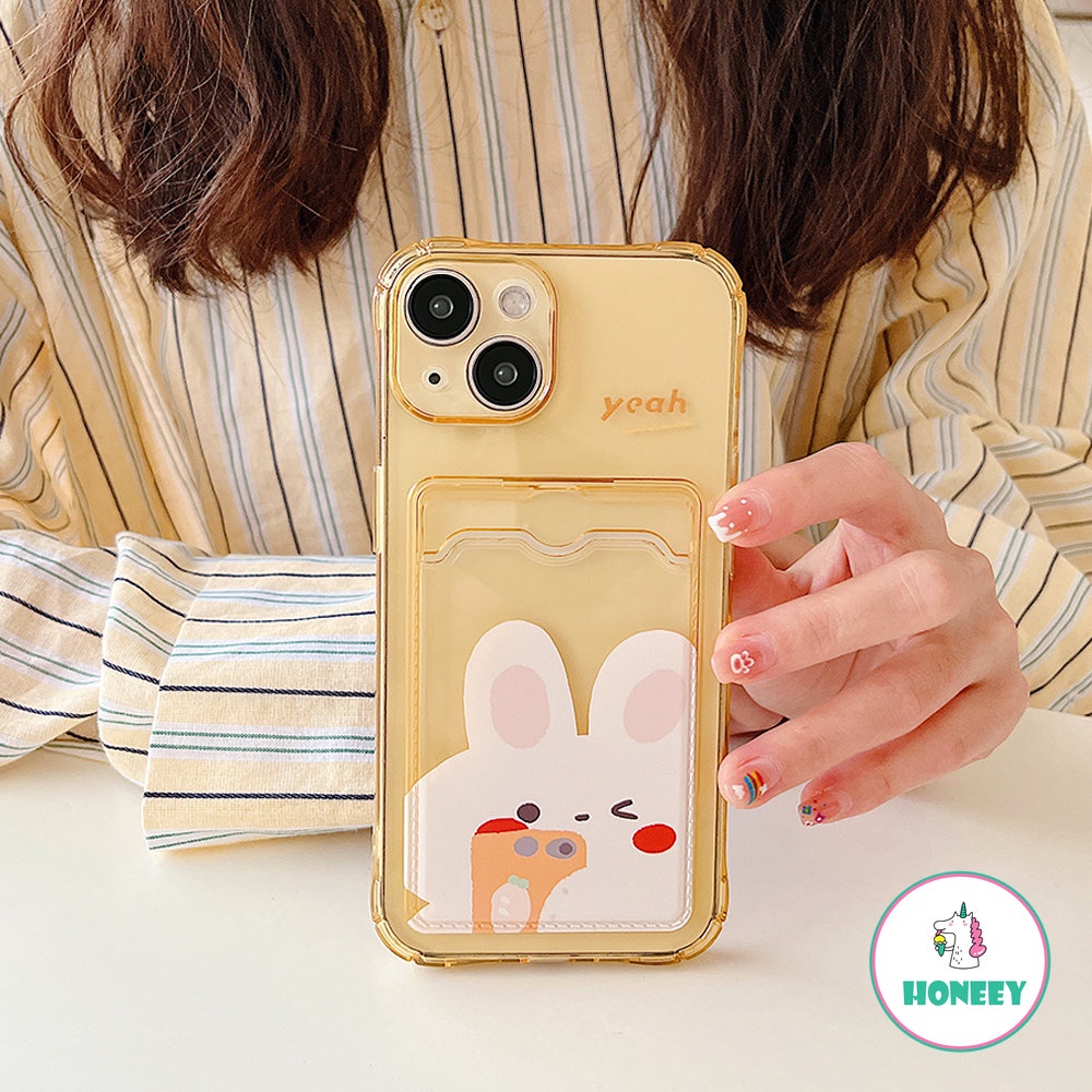 Dompet Card Holder Case Untuk iPhone 14 Pro Max13 12 11 Pro Max Case iPhone XR XS 8 7 14 Plus Transparan Bunny Soft TPU Shockproof Cover