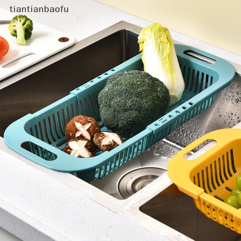 [tiantianbaofu] New Organizer Sayuran Adjustable Rak Wastafel Dapur Drain Basket Telescopic Boutique