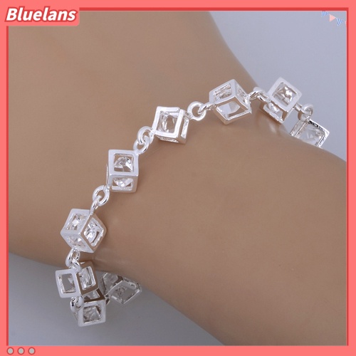 [BLS] Gelang Perak Wanita Berlapis Kubus Berlian Imitasi Bening Perhiasan Pesta Pertunangan
