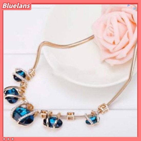 [BLS] Fashion Wanita Kristal Liontin Emas Rantai Choker Pernyataan Kecantikan Bib Kalung