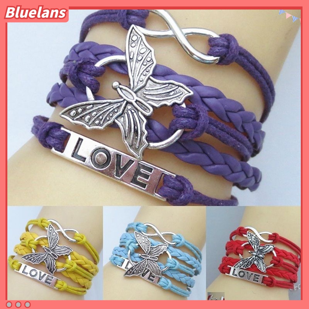 [BLS] Vintage Handmade Wanita Rajutan Multi Layer Kupu-Kupu Gelang Perhiasan Rantai