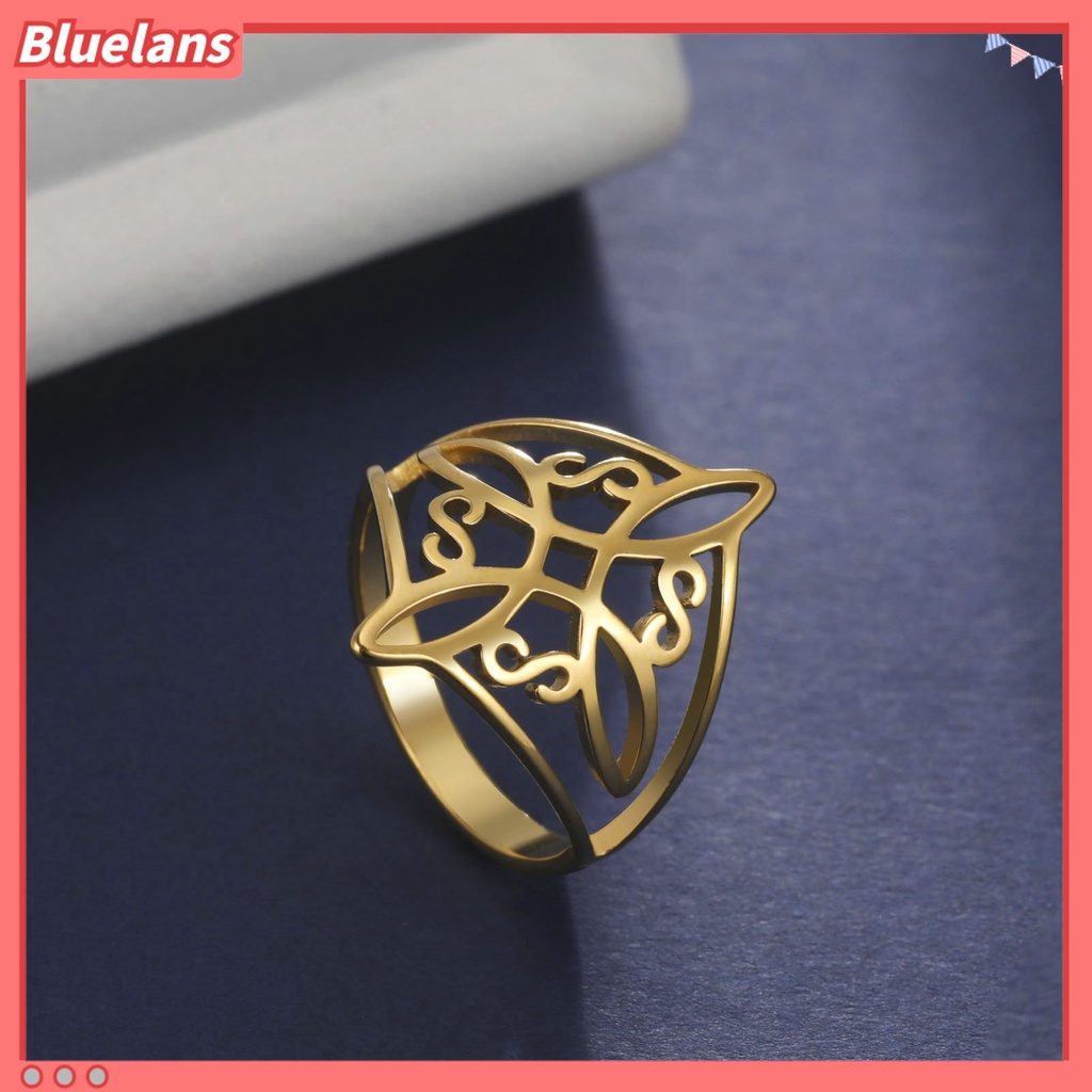 [BLS] Ladies Ring Geometric Electroplating Hollowed Pattern Bright Luster Permukaan Halus Berdandan Perhiasan Simpul Penyihir Cincin Stainless Steel Untuk Pakaian Sehari-Hari