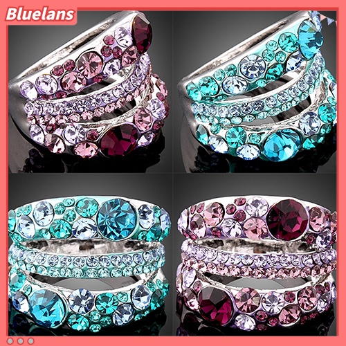[BLS] Cincin Cubic Zirconia Wanita Paduan Band Berlian Imitasi Kristal Perhiasan Hadiah Mempesona