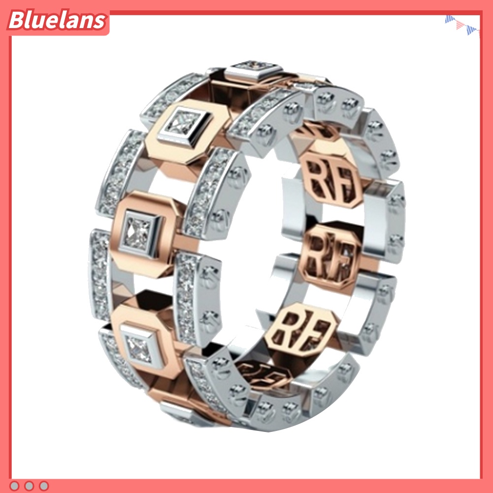 [BLS] Pria Wanita Two Tone Berlian Imitasi Mengkilap Cincin Jari Pertunangan Pernikahan Perhiasan Hadiah