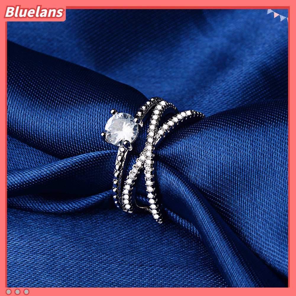 [BLS] Glamour Woman Faux Gemstone Pengantin Pernikahan Pertunangan Cross Cincin Jari Perhiasan