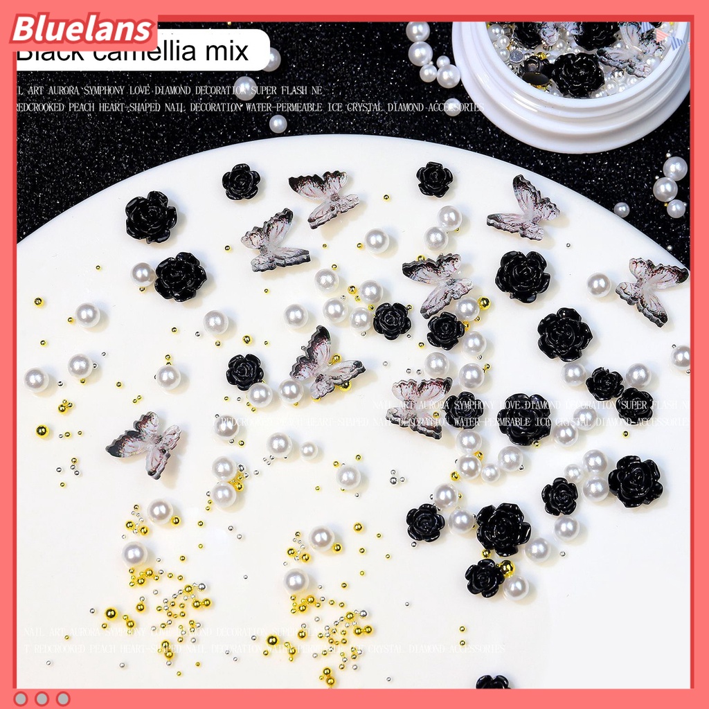 [BLM] 1kotak Hiasan Mawar Kuku Cantik Tiga Dimensi Camellia Butterfly Faux Pearl Nail Art Dekorasi Untuk Salon Kuku