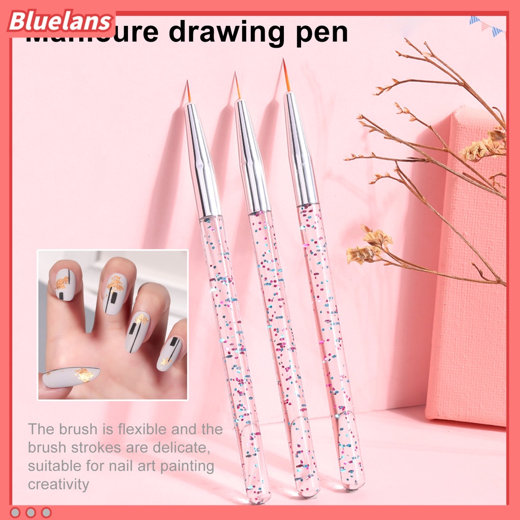 [BLM] 3pcs/set Pena Lukisan Kuku Permukaan Warna-Warni Ergonomics Handle Ultra Tipis Desain Bunga Garis Garis Garis Liner DIY Pena Gambar Untuk Manicure