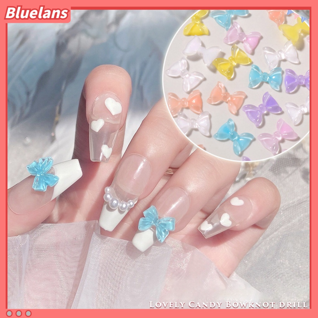 [BLM] 50 Pcs Nail Art Perhiasan Indah Busur Pesona Aksesoris Berwarna Resin Nail Art Dekorasi Perlengkapan Kuku