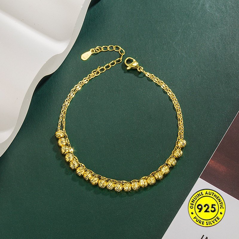 Double Layer Twin Fined Grace Ball Bracelet Gelang Emas Bermutu Tinggi All-Match Gelang Pacar U1862