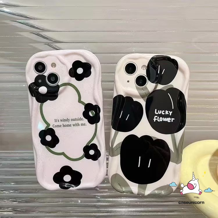 Case Garis Seni Retro Untuk Realme C53 C55 C11 C35 9i 5i 5s C31 C25 C33 C30 C15 5 6i 7i C21Y C25s C25Y C17 C21 C20 C12 C20A C2 C3 C1 Vintage Bunga Tulip Lembut 3D Bergelombang Lengkung Tepi Sarung