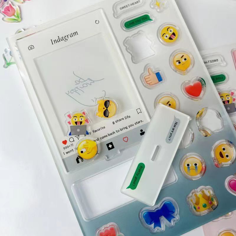 17 EMOJI INS 3inch Akrilik Bingkai Foto Idol Photocard Desktop Display Frame Card Holder Kartu Pelindung Case