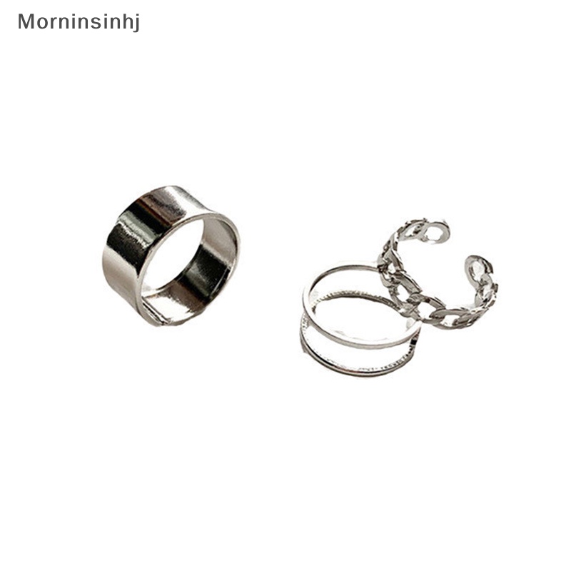 Mornin 3PCS Hip Hop Warna Silver Finger Ring Adjustable Perhiasan Rings Set Untuk Pria Wanita Gothic Aesthetic Rings Trendy Aksesoris id