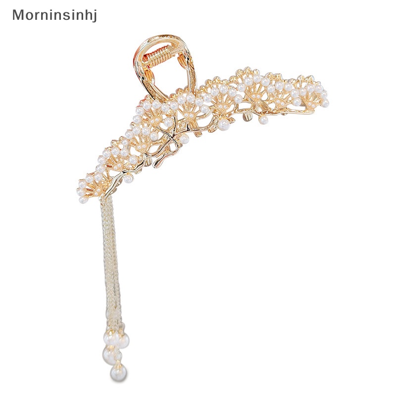 Mornin Fashion Shiny Hair Clip Wanita Hair Claw Metal Berlian Imitasi Mutiara Rumbai Retro id