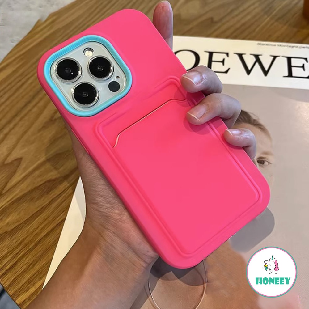 Case Holder Kartu Fashion Rose Red Untuk iPhone 14 Pro Max13 12 11 Pro Max7 8 Plus X XR XS Max Permen Anti-Shock Bumper Cover