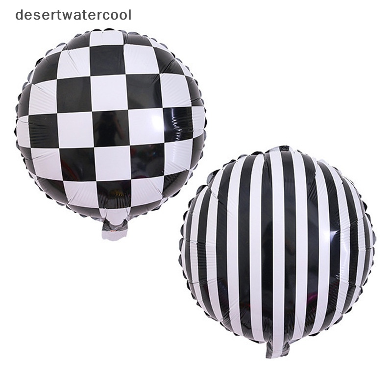 Deid 6pcs 18inch Hitam Putih Balap Mobil Balon Foil Acara Olahraga Balon Bulat Martijn