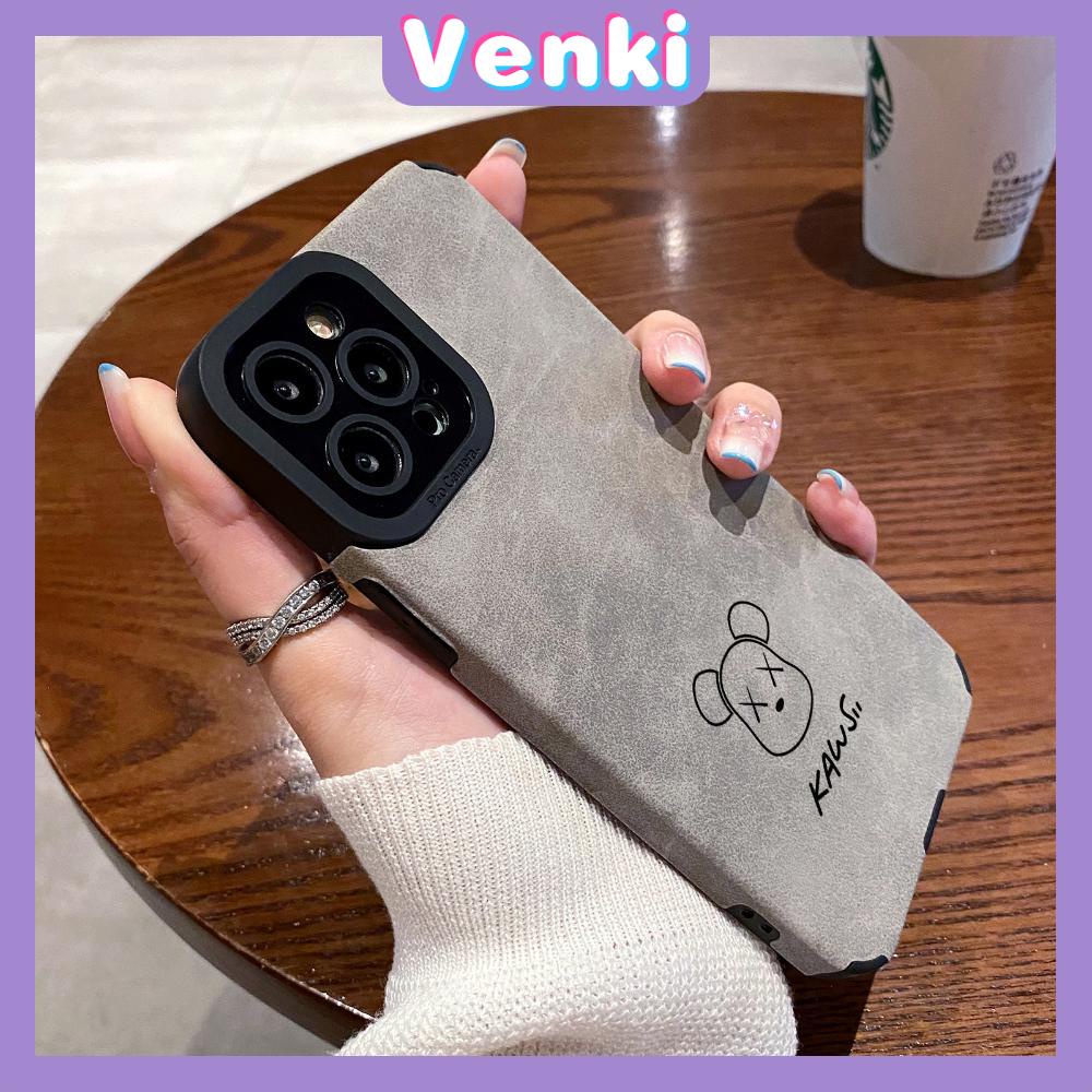 VENKI - Untuk iPhone 11 Case Leather Pupil Suede Cover Soft Shockproof Case Camera Simple Cute Bear Kompatibel dengan iPhone 14 13 Pro max 12 Pro max xr xs 7Plus 8Plus