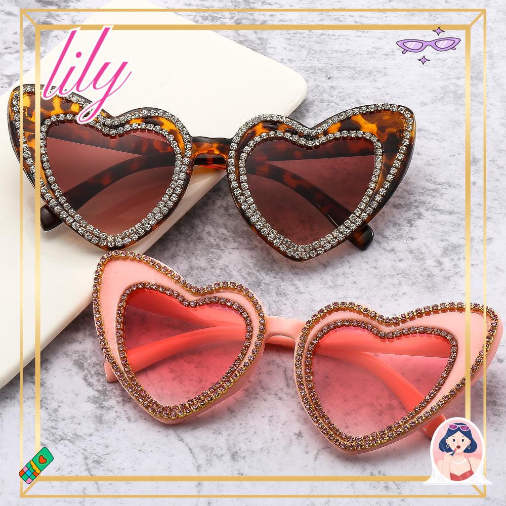 Lily Heart Sunglasses Retro Shining Love Heart Ladies Eyewear Kacamata Hitam Untuk Wanita