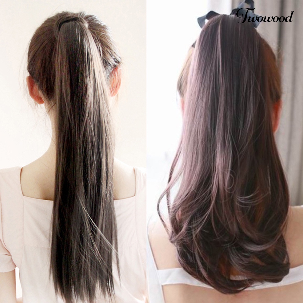 Twowood Panjang Lurus Curly Ponytail Hair Extension Bungkus Sekitar Pita Klip-in Sopak