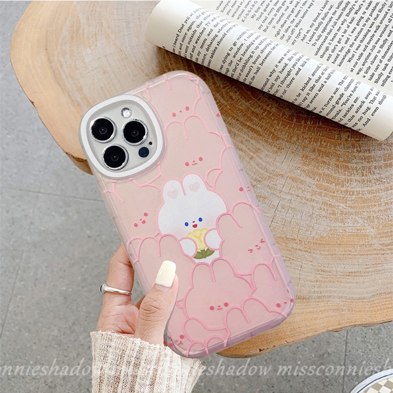 Casing Kartun Kelinci Lucu Untuk Redmi 12C 10A 10C 9A 9T 10 A1 9 9C POCO F4 X3 NFC Pro M3 Redmi Note10 9s 10s 9 11 10 11 11s 8 9 Pro+ Mi 11T 12 Bunga Biru Peach Sarung TPU Lembut