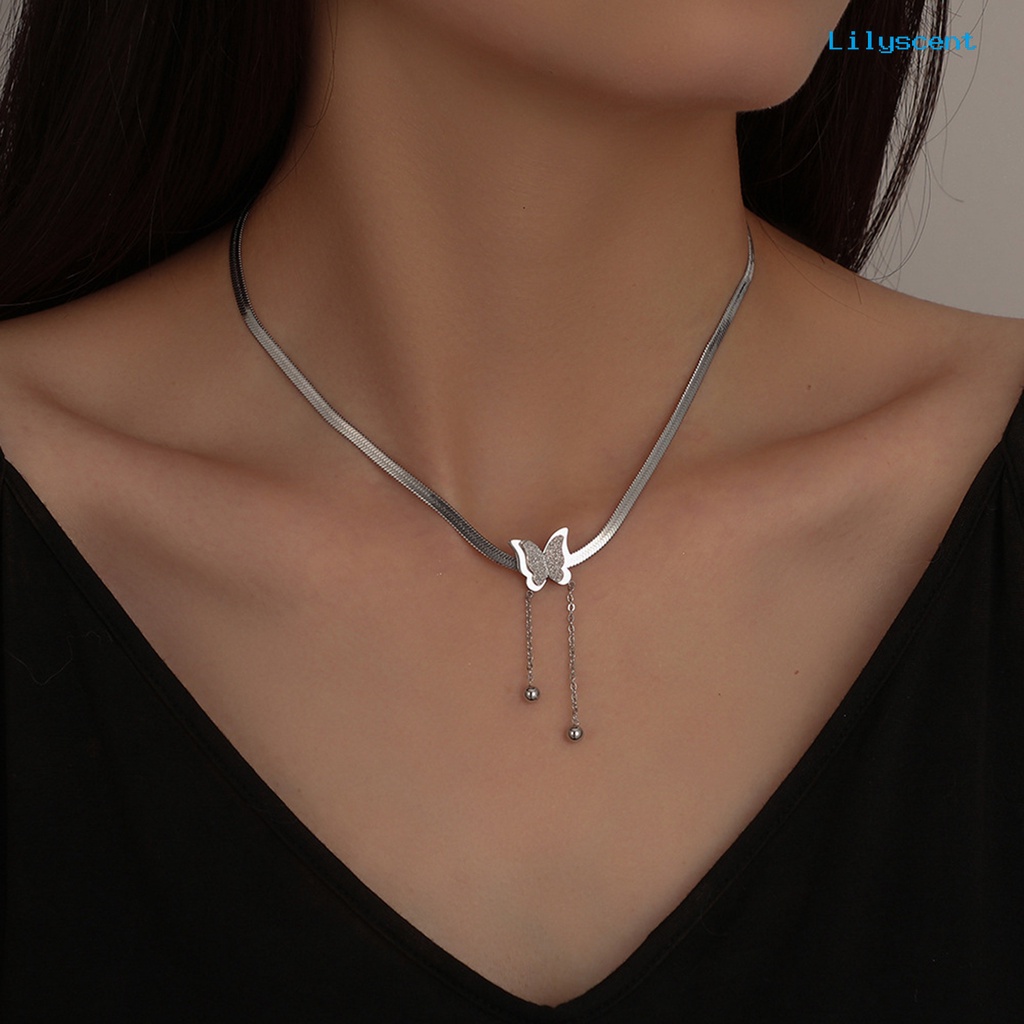 [LS] Rantai Crlavicle Butterfly Electroplating Rumbai Leher Ornamen Menawan Rantai Ular Liontin Kalung Wanita Perhiasan